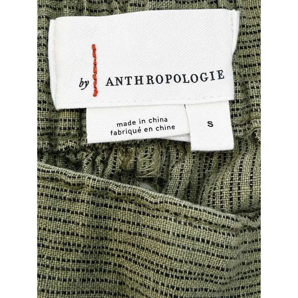 Anthropologie Olive Green Linen Blend Tie Waist Wide Leg Crop Pants Small ✨ 🫒🌿 - Picture 11 of 16